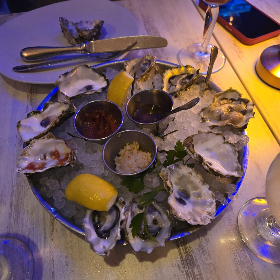 A platter of oysters on ice