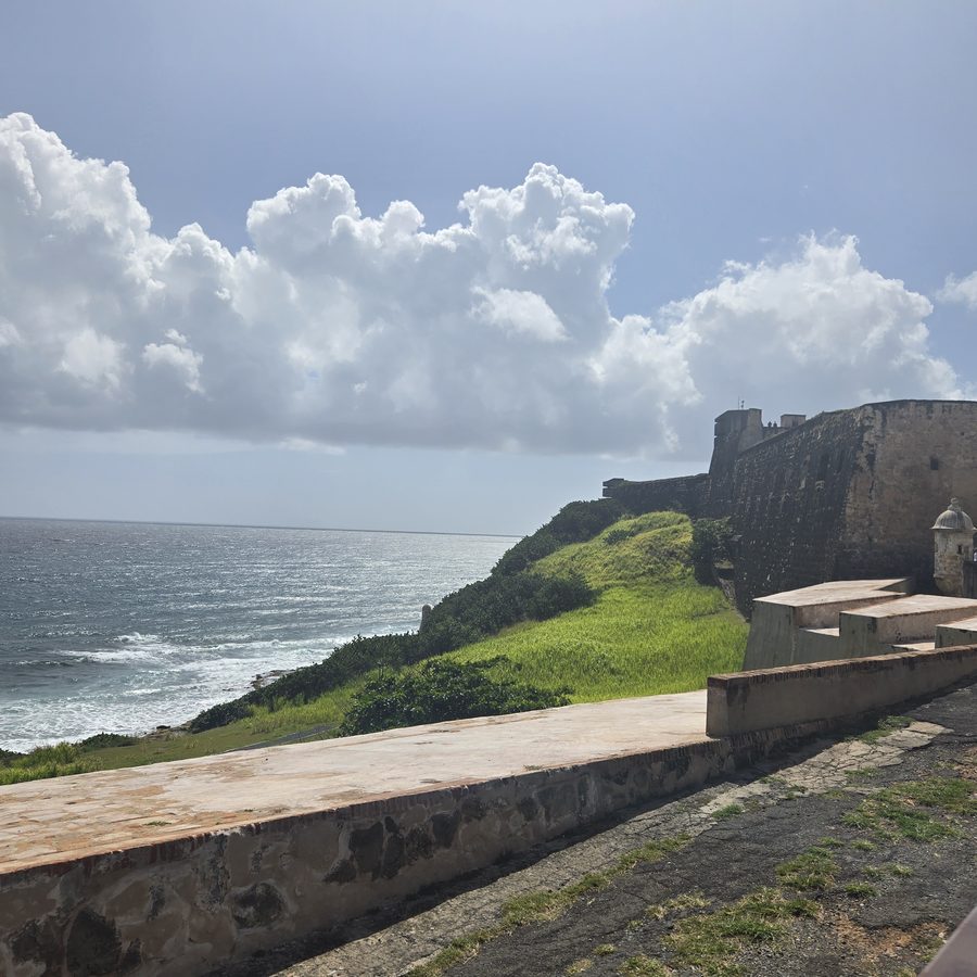 The walls of El Morro over the ocean