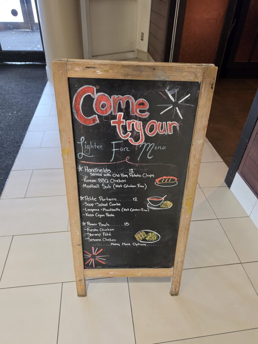 Chalkboard sign for the Lighter Fare menu