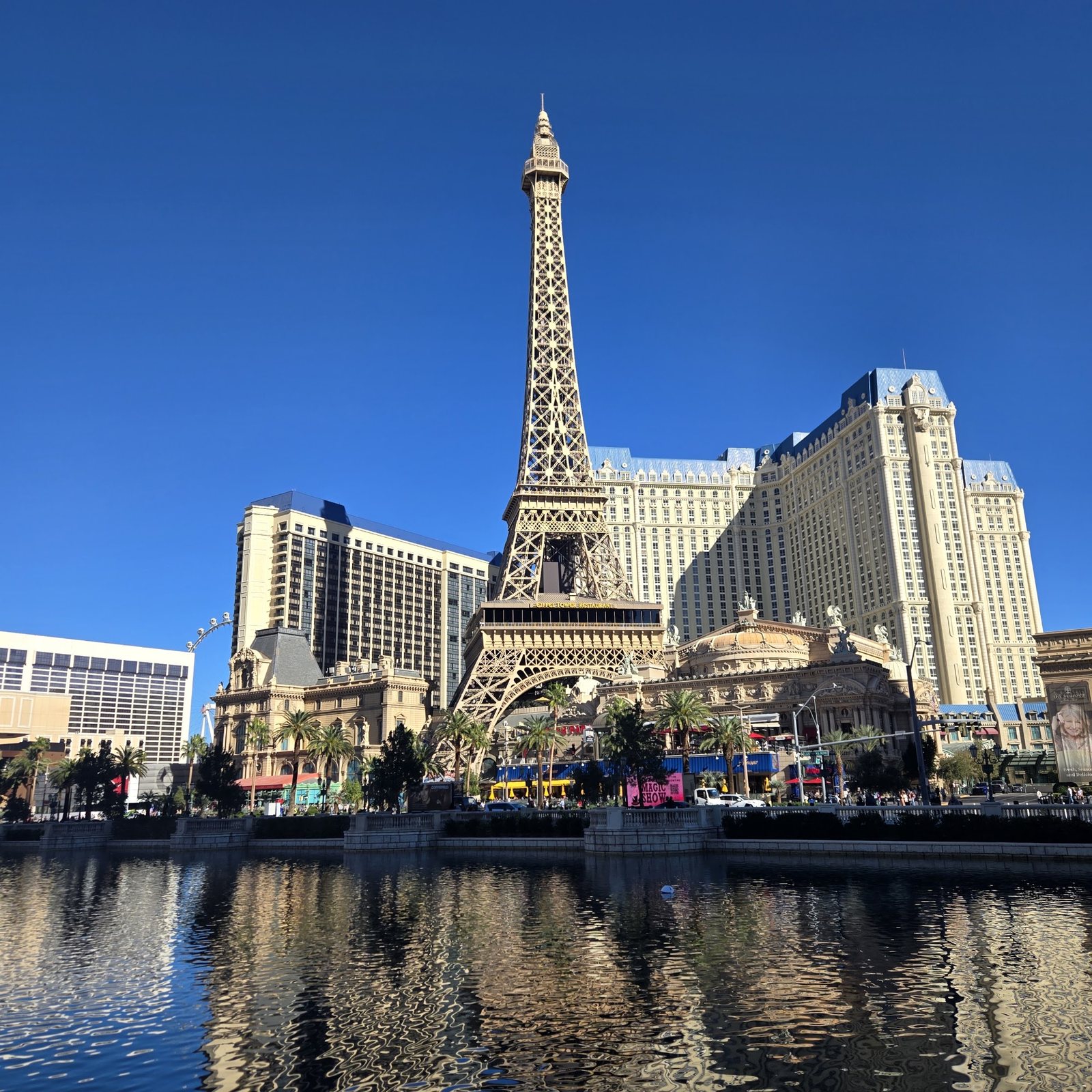 The Eiffel Tower at Paris Las Vegas over the Bellagio lake