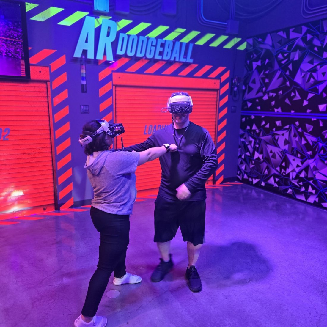 Nick and Nagham playing AR dodgeball at AREA15