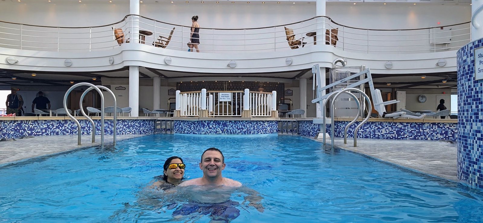 Nick and Nagham in the ship's pool