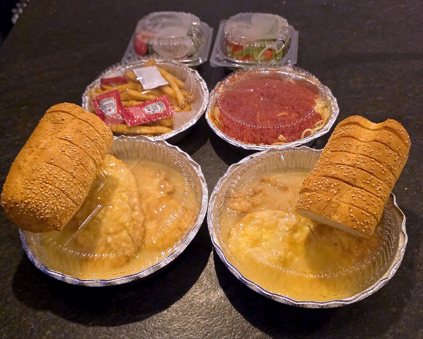 The order lined up on the counter as it arrived