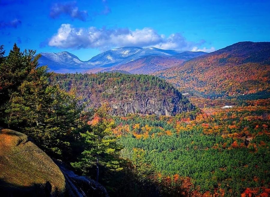 Fall color below the snowy Presidential Range