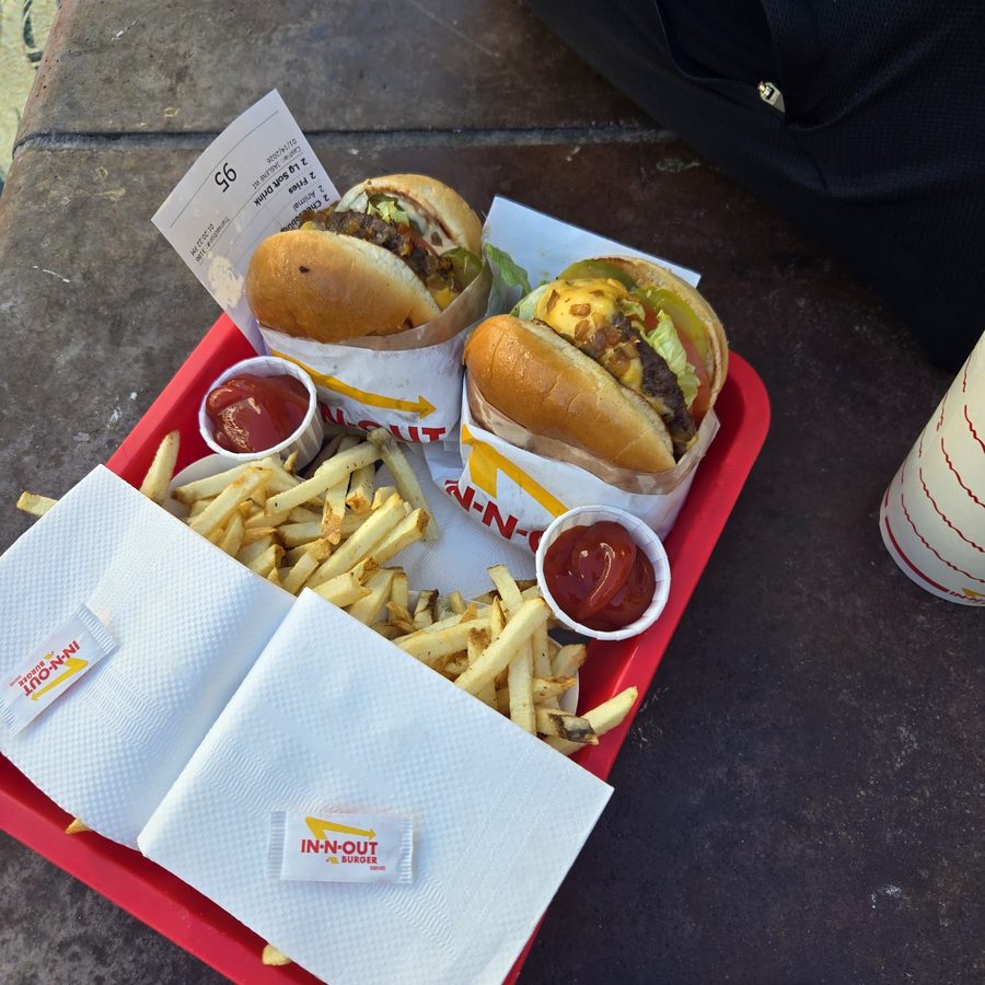 Two In-N-Out burgers and fries